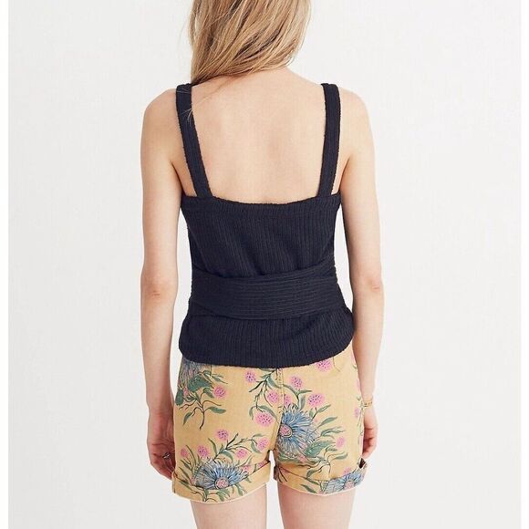 MADEWELL Knit Tank Top Womens Large Black Tie Wrap Sleeveless Cotton Blend J4453 - Picture 2 of 14